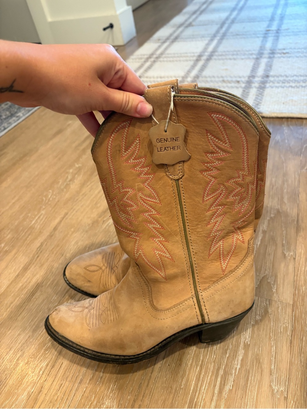 Women's Genuine Leather Tan Western Heeled Boots
